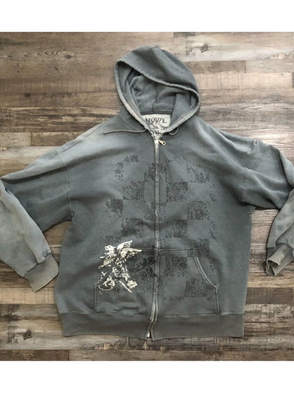 Vtg Y2K Howl Mens XL Gray Full Zip Hoodie Sweatshirt